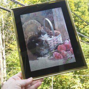 cats in baskets with roses foil art made in the USA  flaws